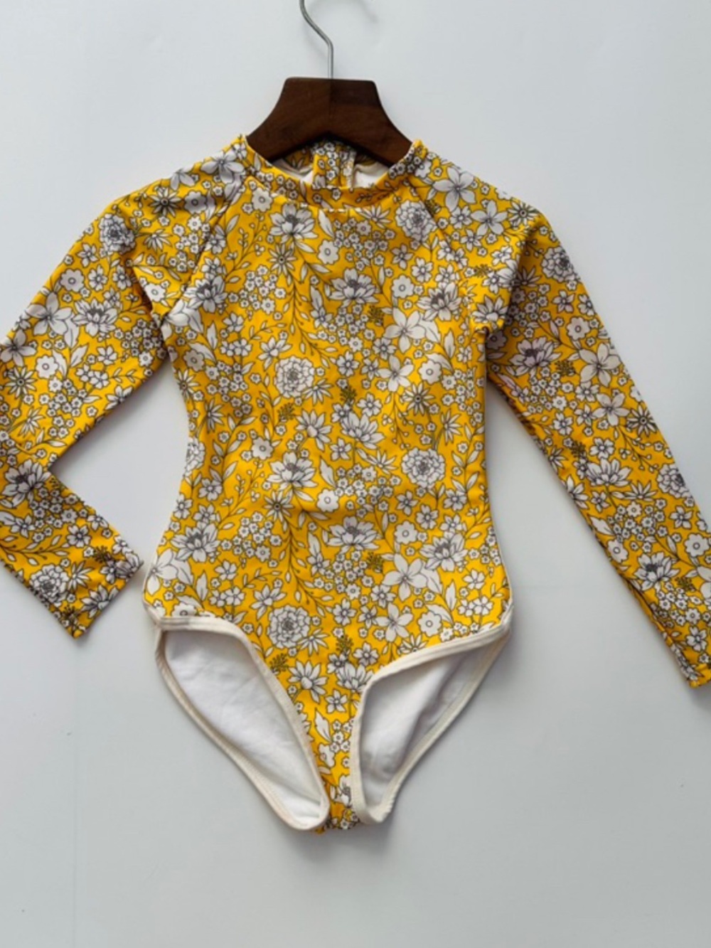 Art Class Yellow Floral Long-Sleeve Girls Swimsuit 14/16